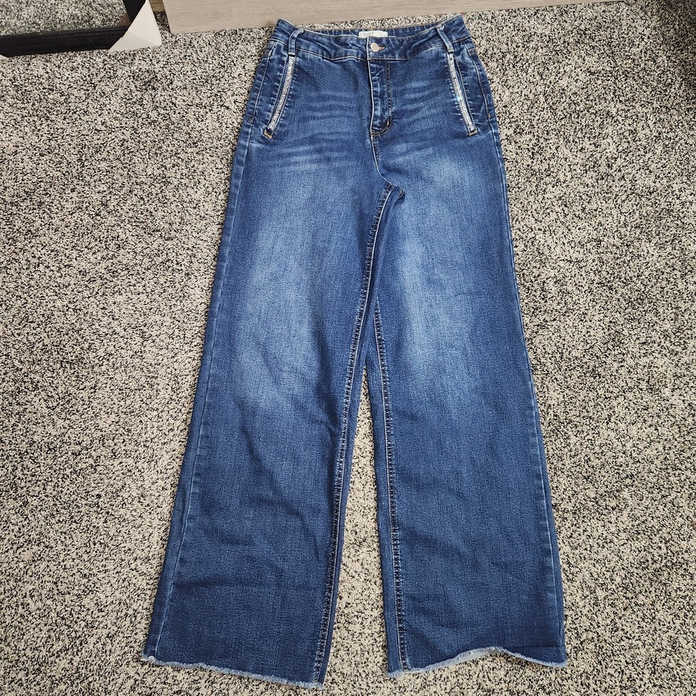 Oat New York High Rise Wide Leg Jeans Womens 6 28 Raw Hem Embellished Bling Chic